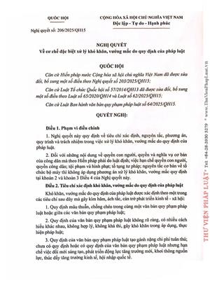 Nghị quyết số 206/2025/QH15 về cơ chế đặc biệt xử lý khó khăn, vướng mắc do quy định của pháp luật