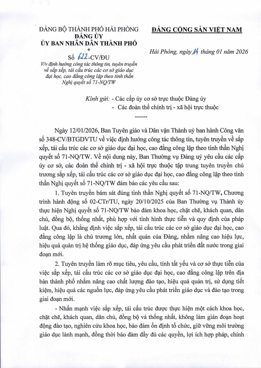 Định hướng công tác thông tin, tuyên truyền  về sắp xếp, tái cấu trúc các cơ sở giáo dục đại học, cao đẳng công lập theo tinh thần Nghị Quyết số 71-NQ/TW