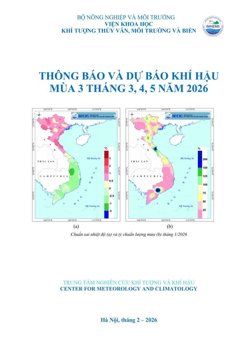 Thông báo và dự báo khí hậu mùa 3 tháng 3,4,5 năm 2026